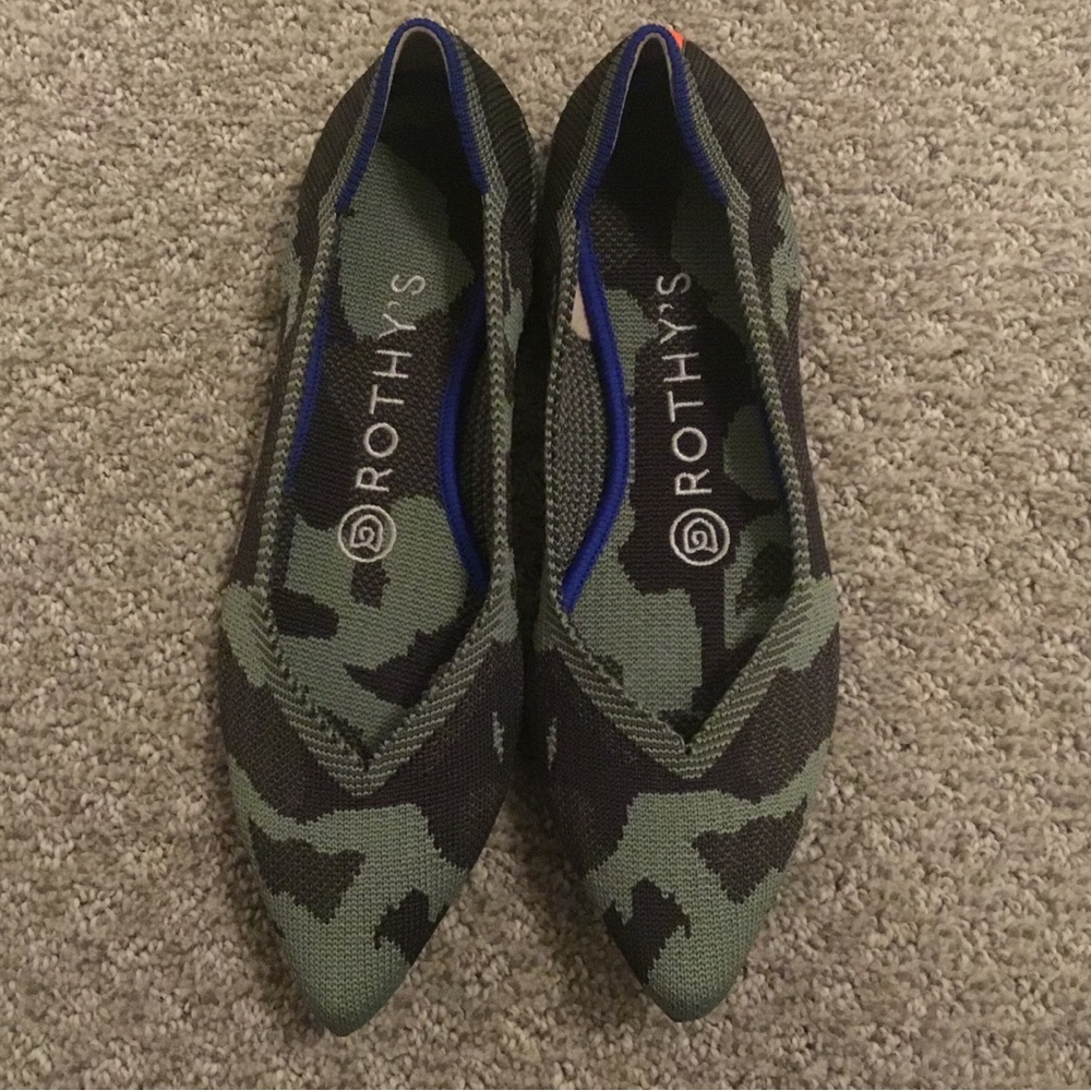 Rothy's Women's “The Point” Knit Flats - Olive Green Camo Print - SZ 6 - EUC